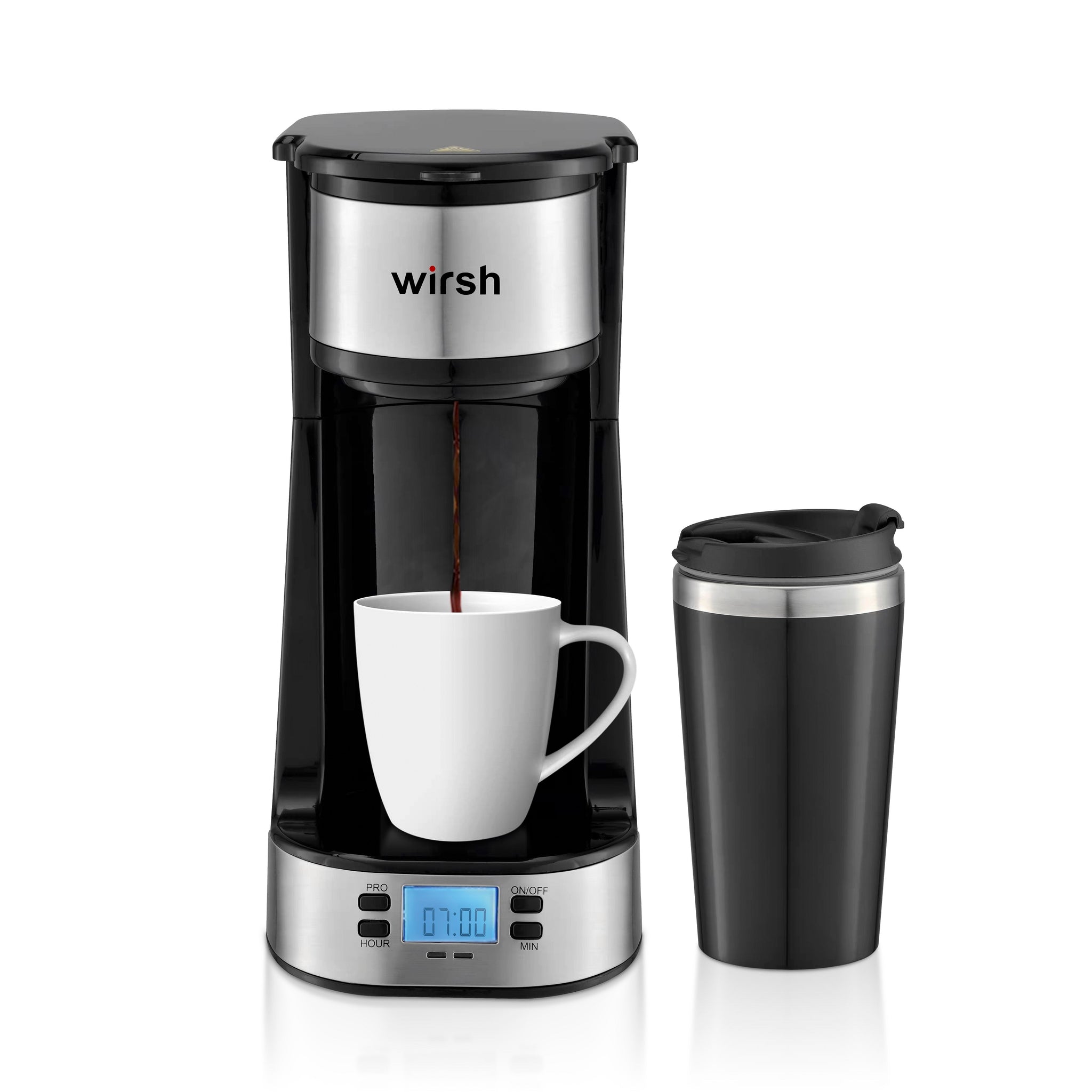 <img src="single serve coffee maker.jpg" alt="wirsh coffee maker with travel mug"/>