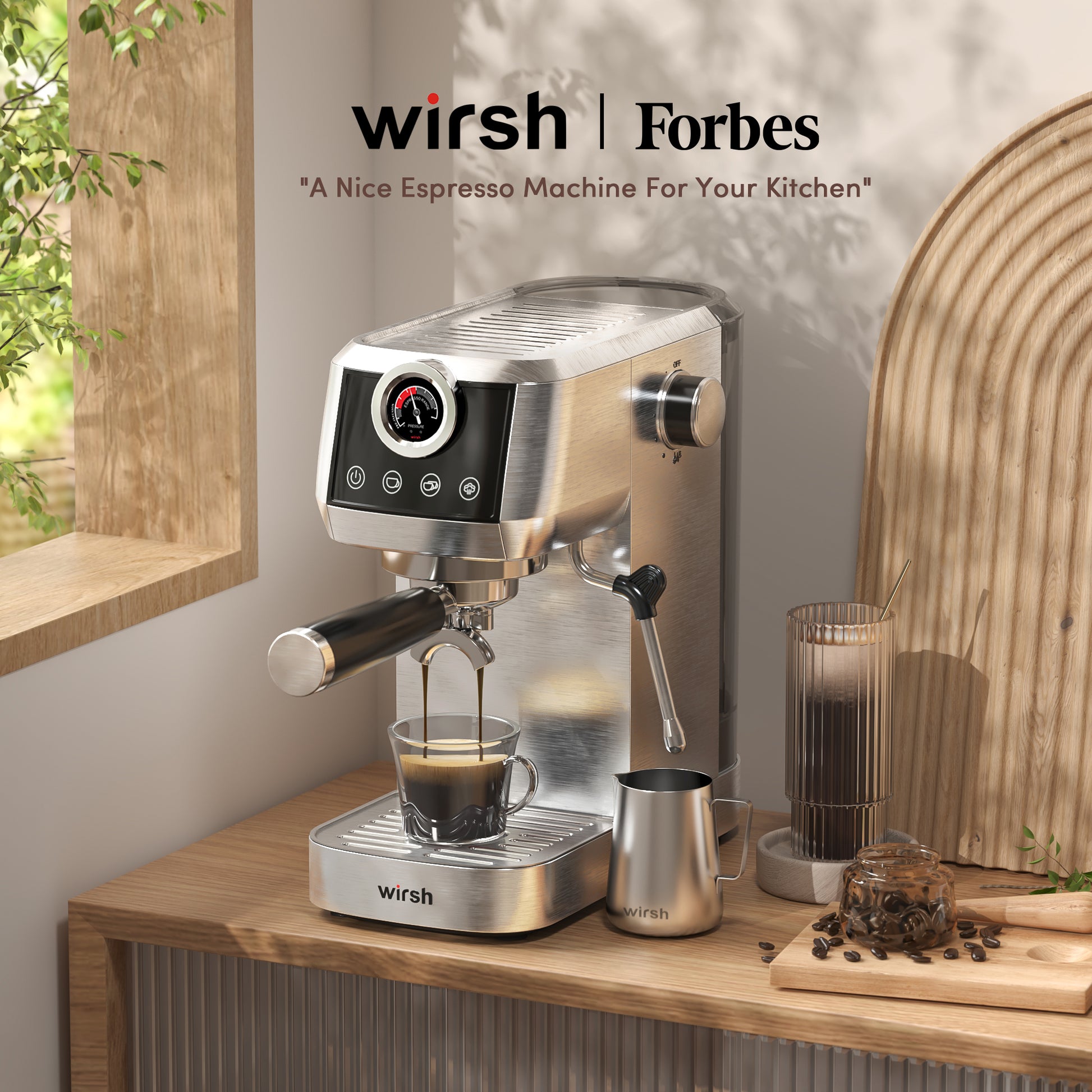 Wirsh 20 Bar Espresso Machine with Plastic Free Portafitler and Steame