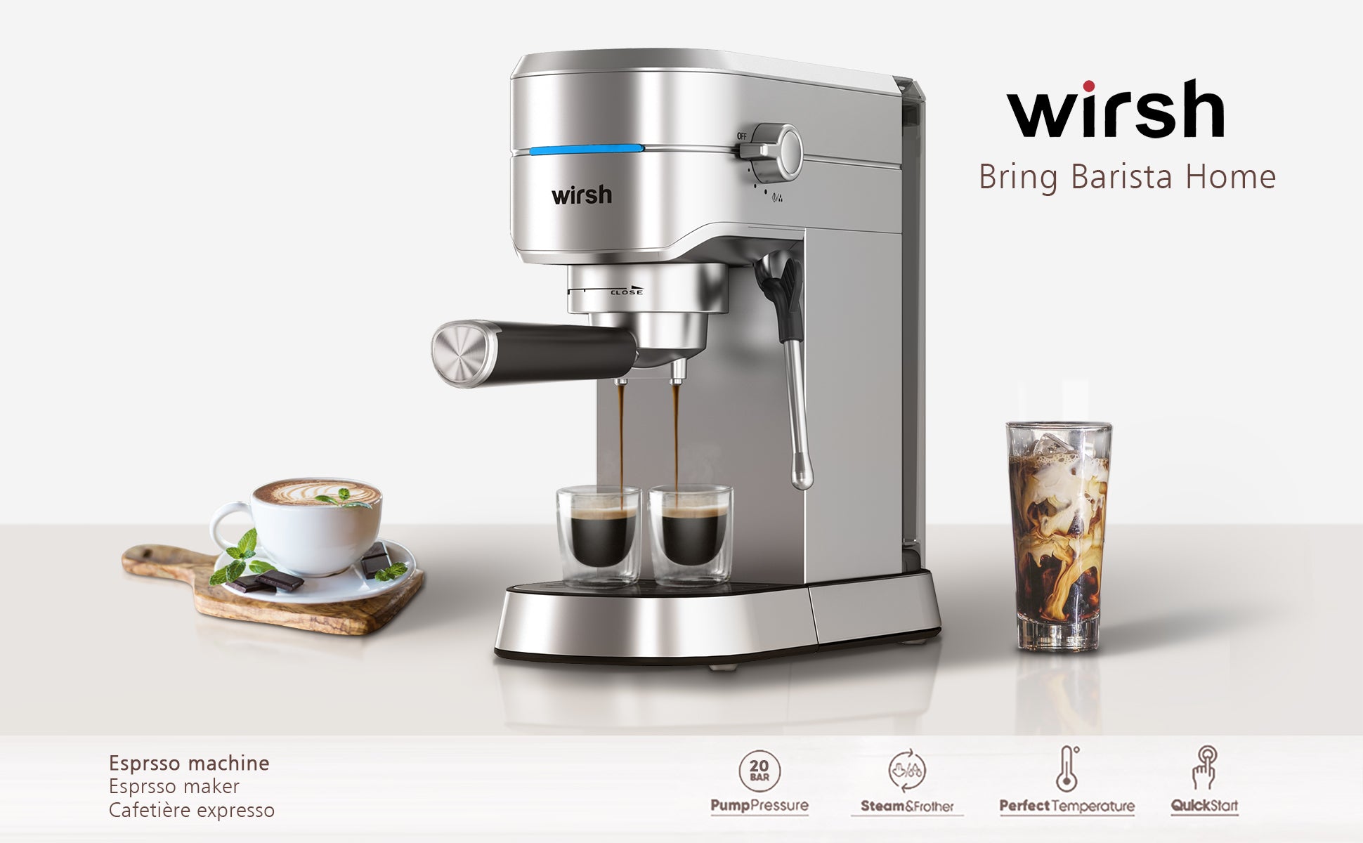 $17/mo - Finance Espresso Machine,Wirsh 15 Bar Espresso Maker with