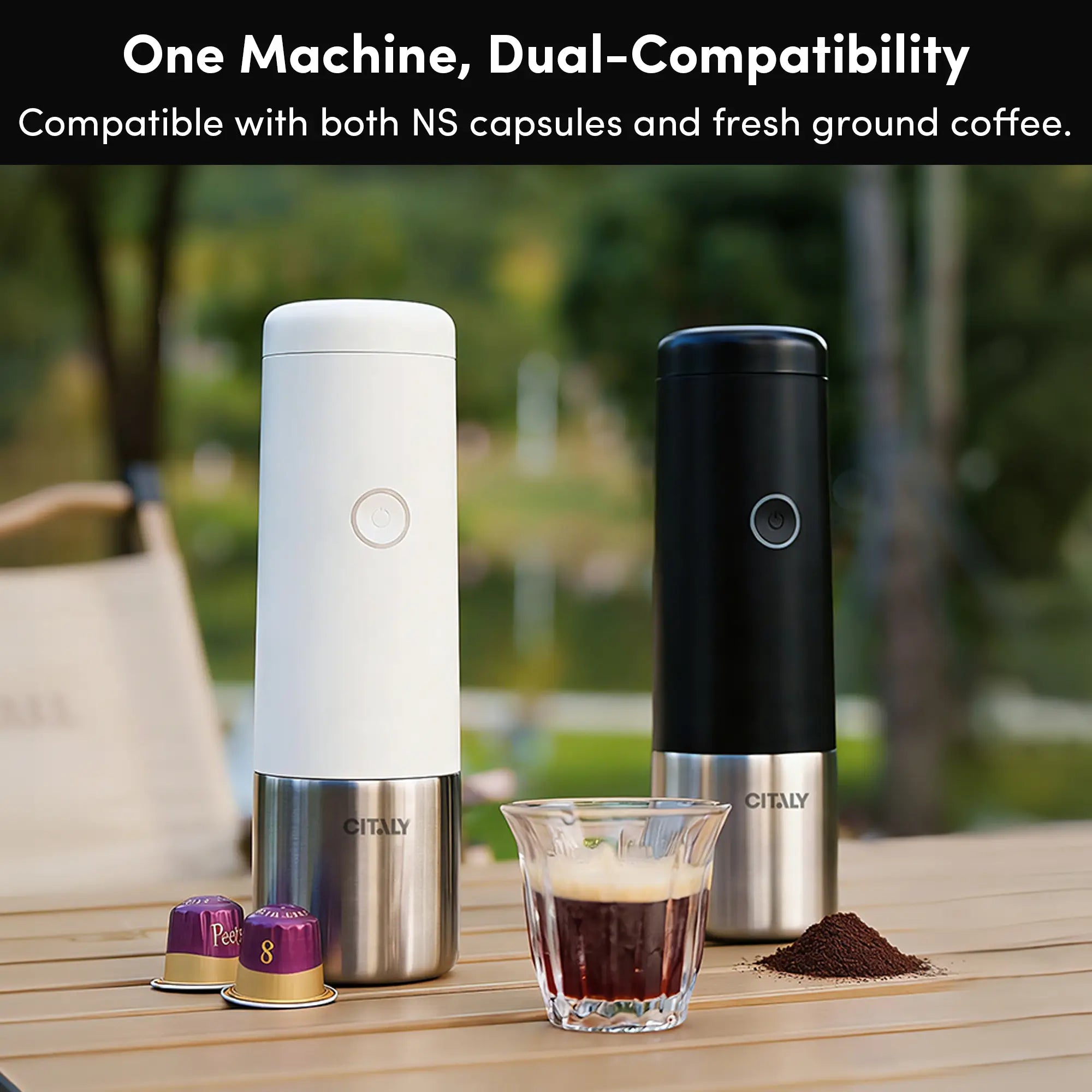 Citaly GO-1 Tragbare Espressomaschine, schnelle Selbsterhitzung, PD 3.0 Schnellladung, 3*2500mAh, Kapsel- & gemahlener Kaffee-kompatibel