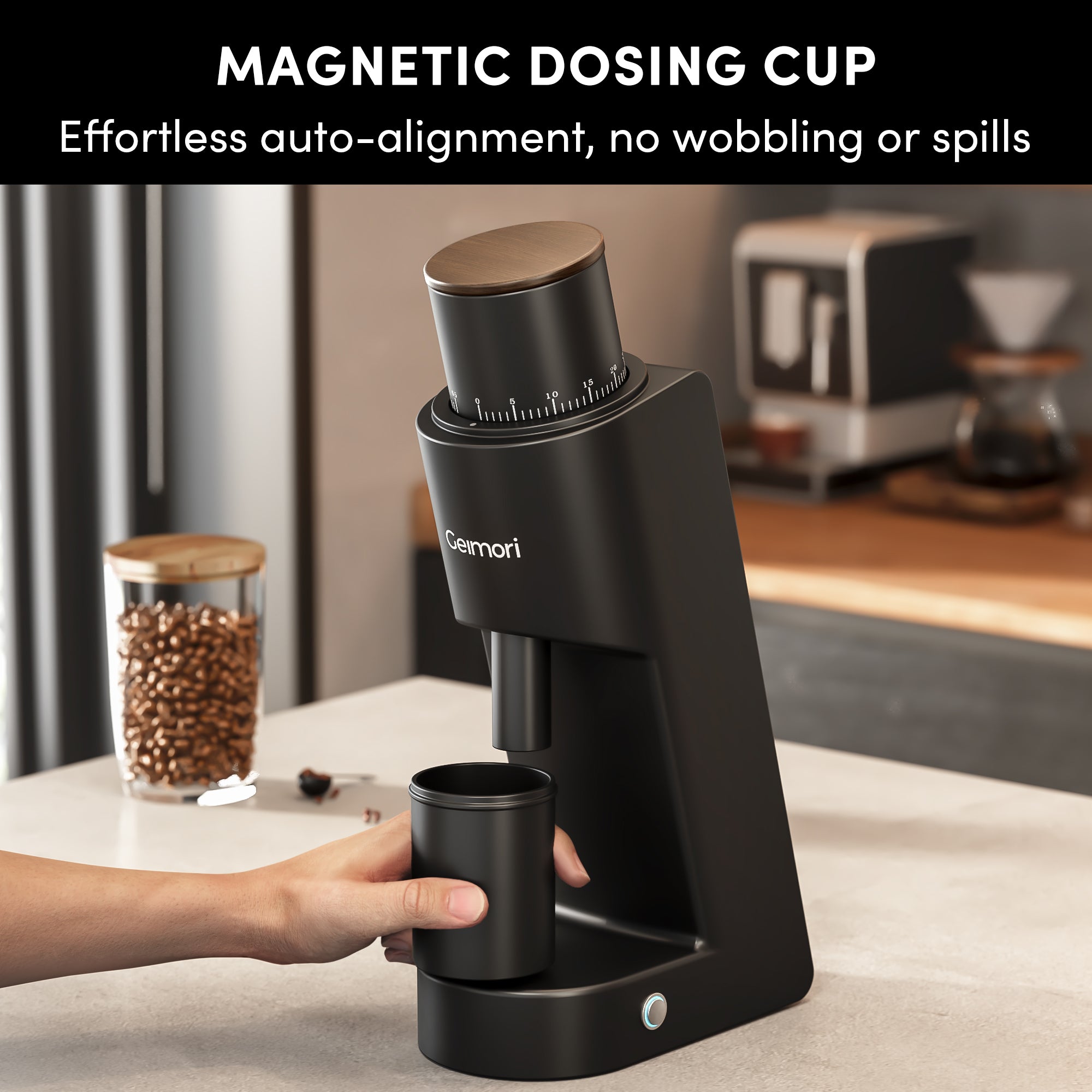 Geimori GU38 Single Dose Coffee Grinder, Electric Burr Coffee Grinder with 38mm Conical Burrs, Stepless Adjustment, Zero Retention