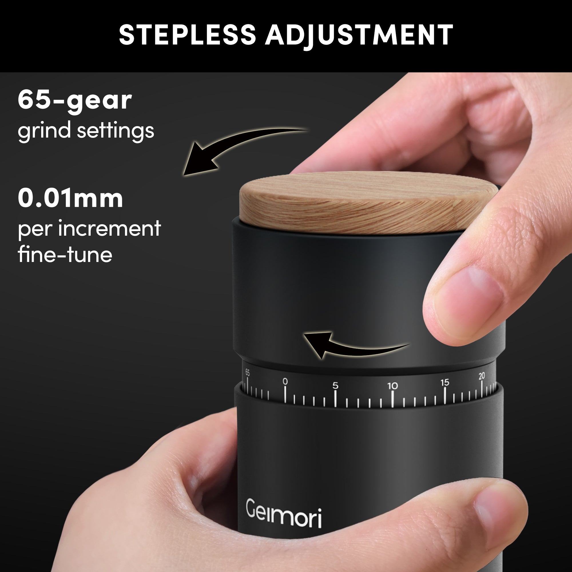 Geimori T38 Plus-The True Pro Grade Portable Coffee Grinder with 38mm Conical Burr, Anti-Static Tech, Stepless Grind Settings, Zero Retention