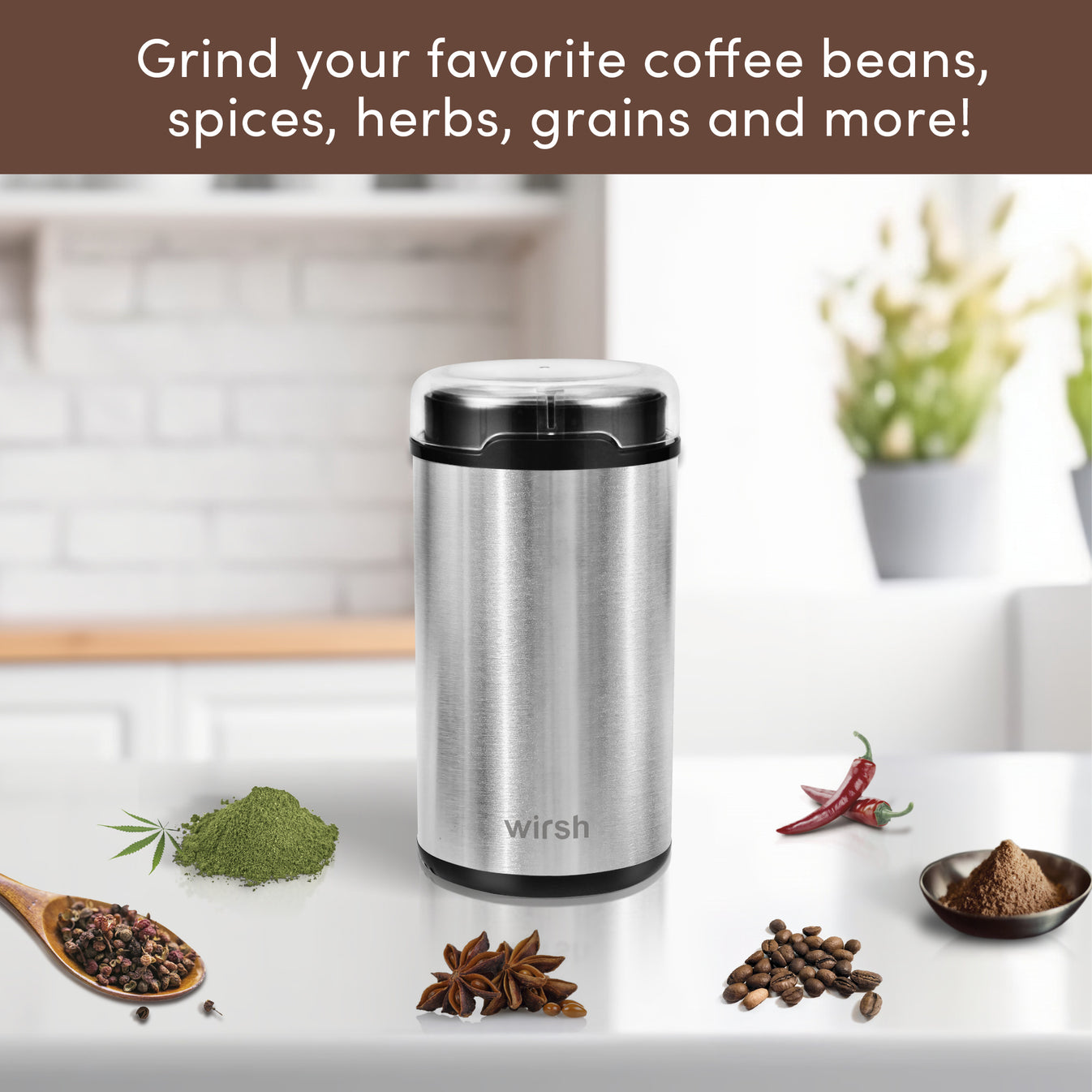 Wirsh Electric Coffee Grinder, Stainless Steel Coffee Grinder with 4.2