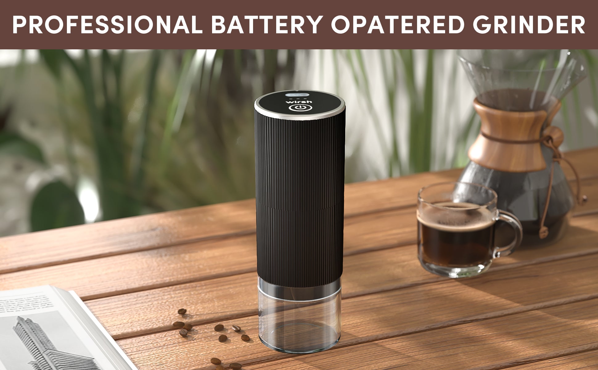 Wirsh the MillMaster Slim Burr Coffee Grinder-Rechargeable Battery Ope
