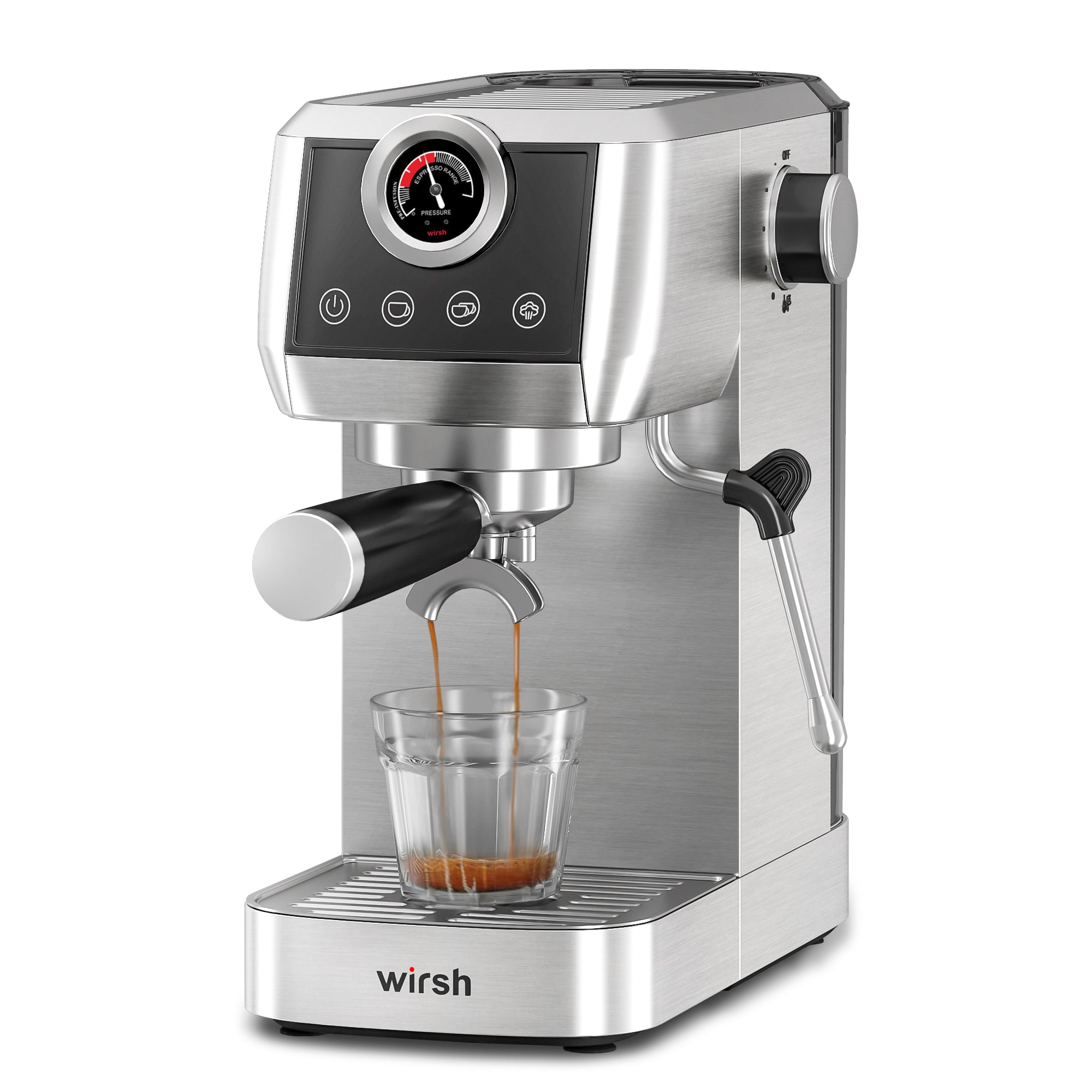 The Best Entry-Level Espresso Machines: 4 wirsh 20bar espresso machine main side view with a cup 675bfaeb bc48 4d8e badf 59046c06261a