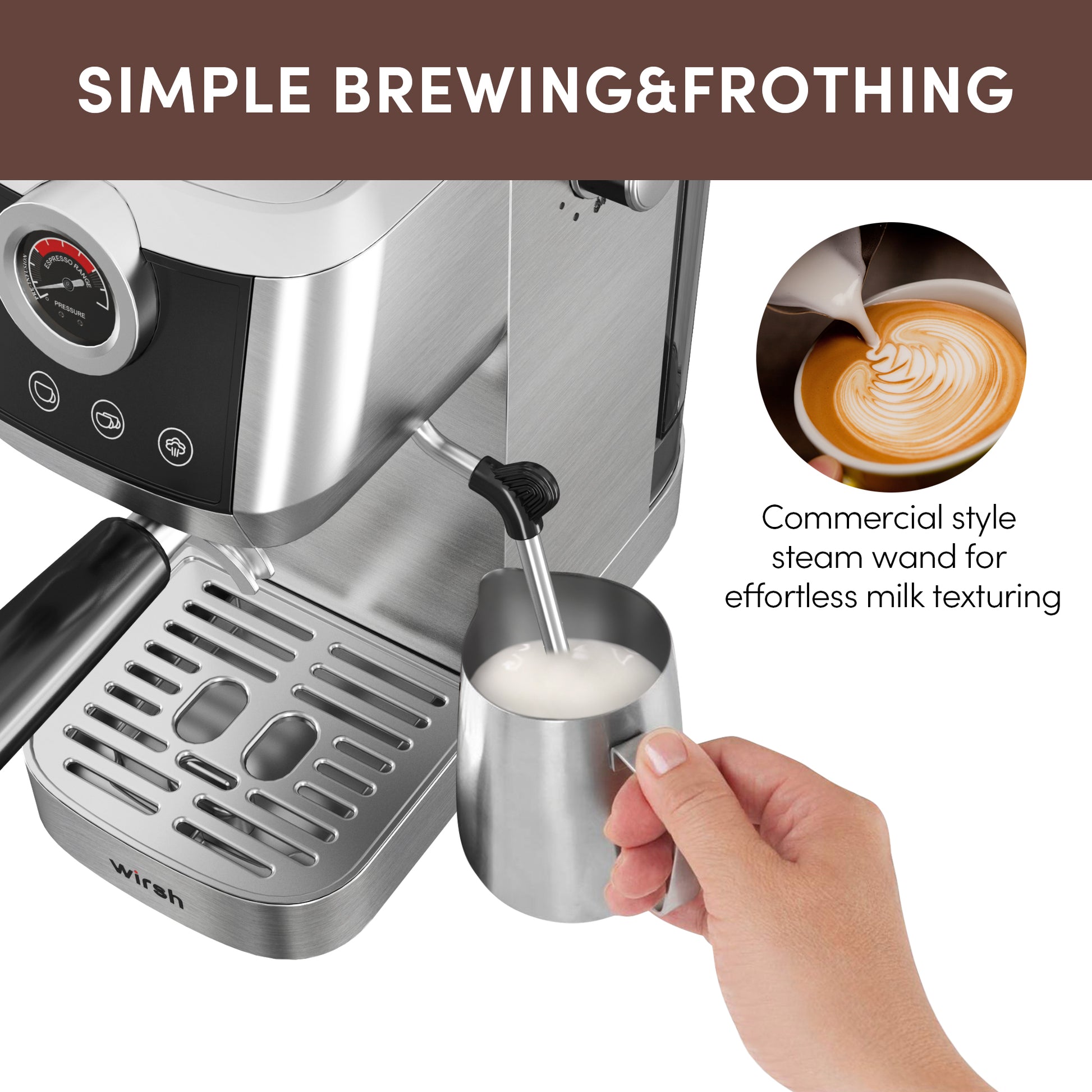 wirsh Espresso Machine with Coffee Grinder-15 Bar Bean to Cup