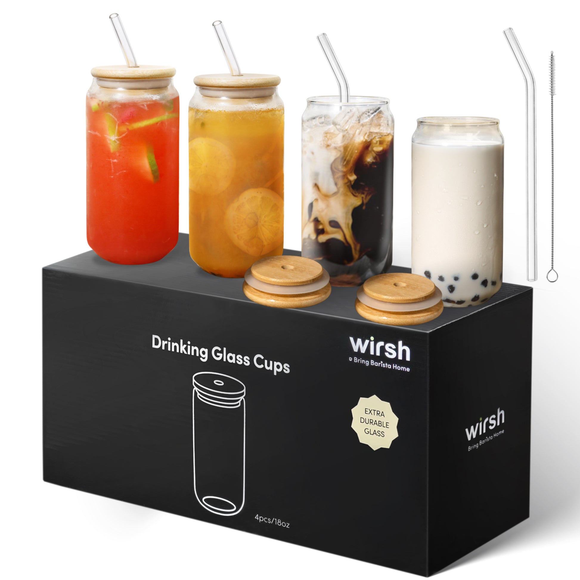 Do you Like it? --------------------------- wirsh Drinking Glasses 18oz  with Bamboo Lids and Glass Straw Set 4 Pcs, CODE:…