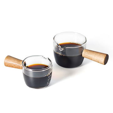 Wirsh Espresso Shot Glasses with Wooden Handle 2 Pcs, 50ml/100ml Single Spout Espresso Cups