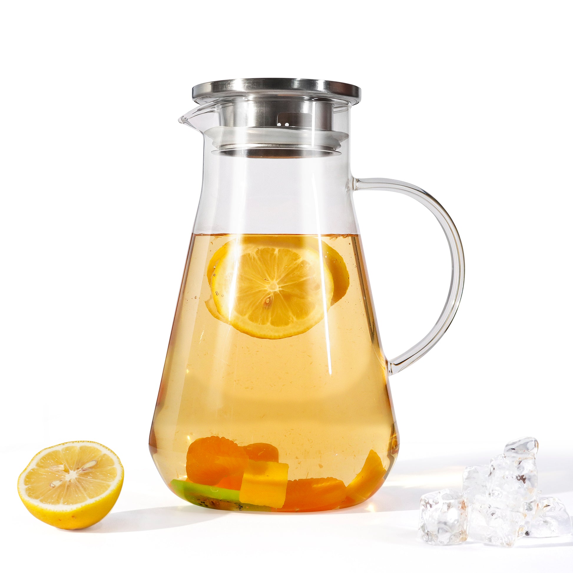 1800ml Heat Resistant Water Jug Glass Pitcher with Stainless/wood