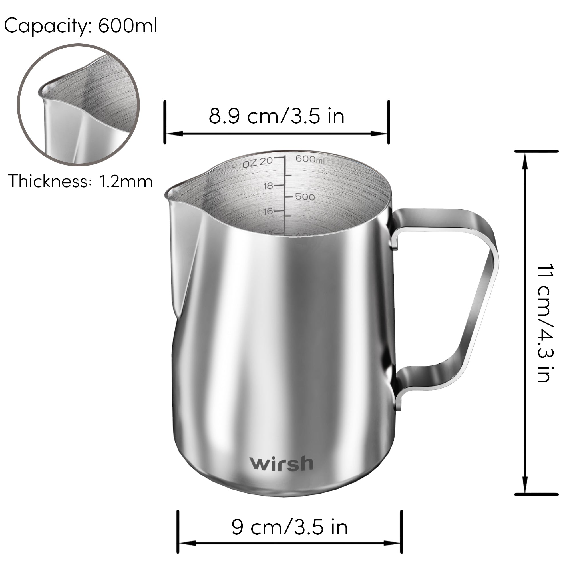 20oz Milk Frothing Pitcher, Wirsh Stainless Steel Milk Frother Jug