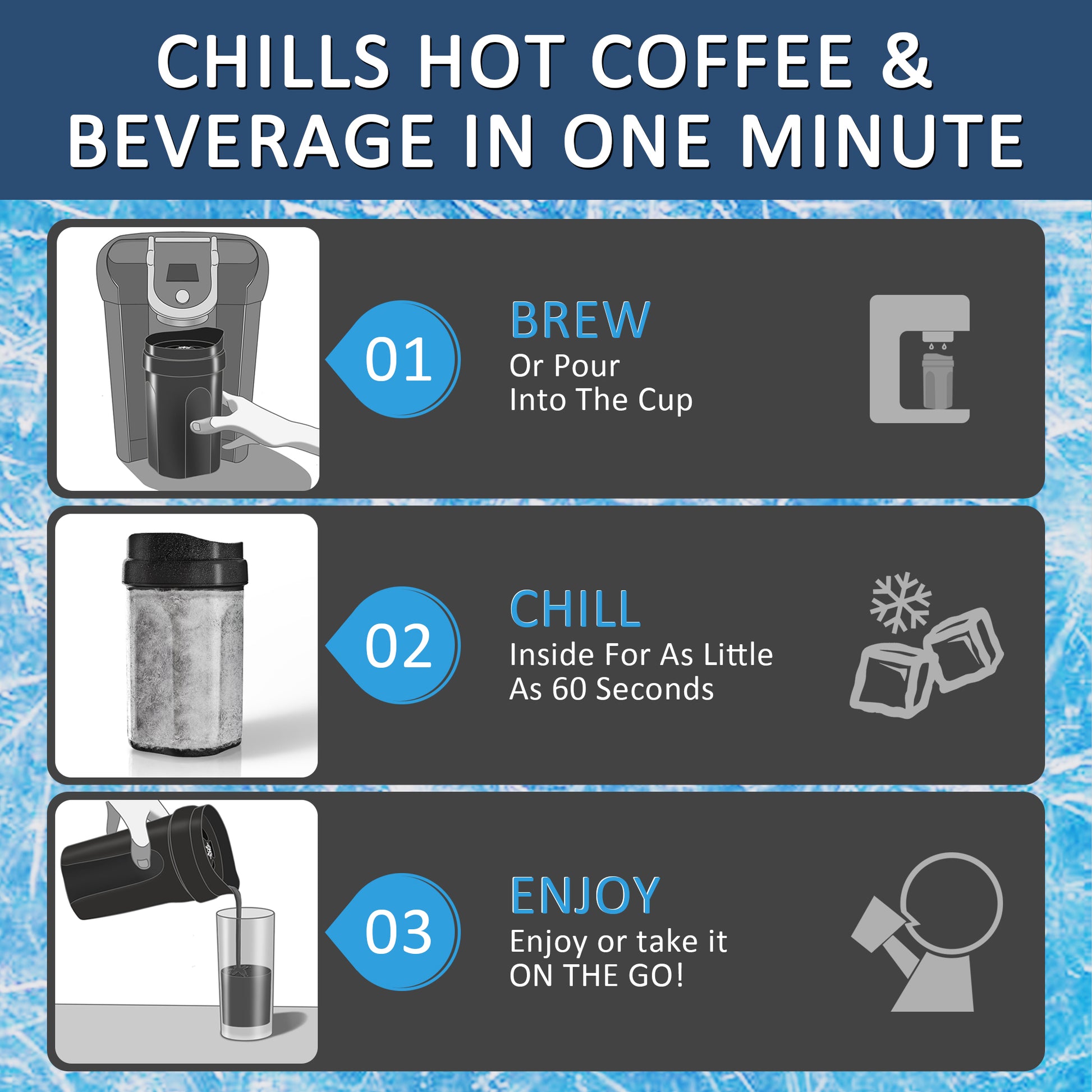 Wirsh Iced Coffee Maker, Instant Beverage Chiller Ready in One Minute, with Lid ,13 oz, Patented Design