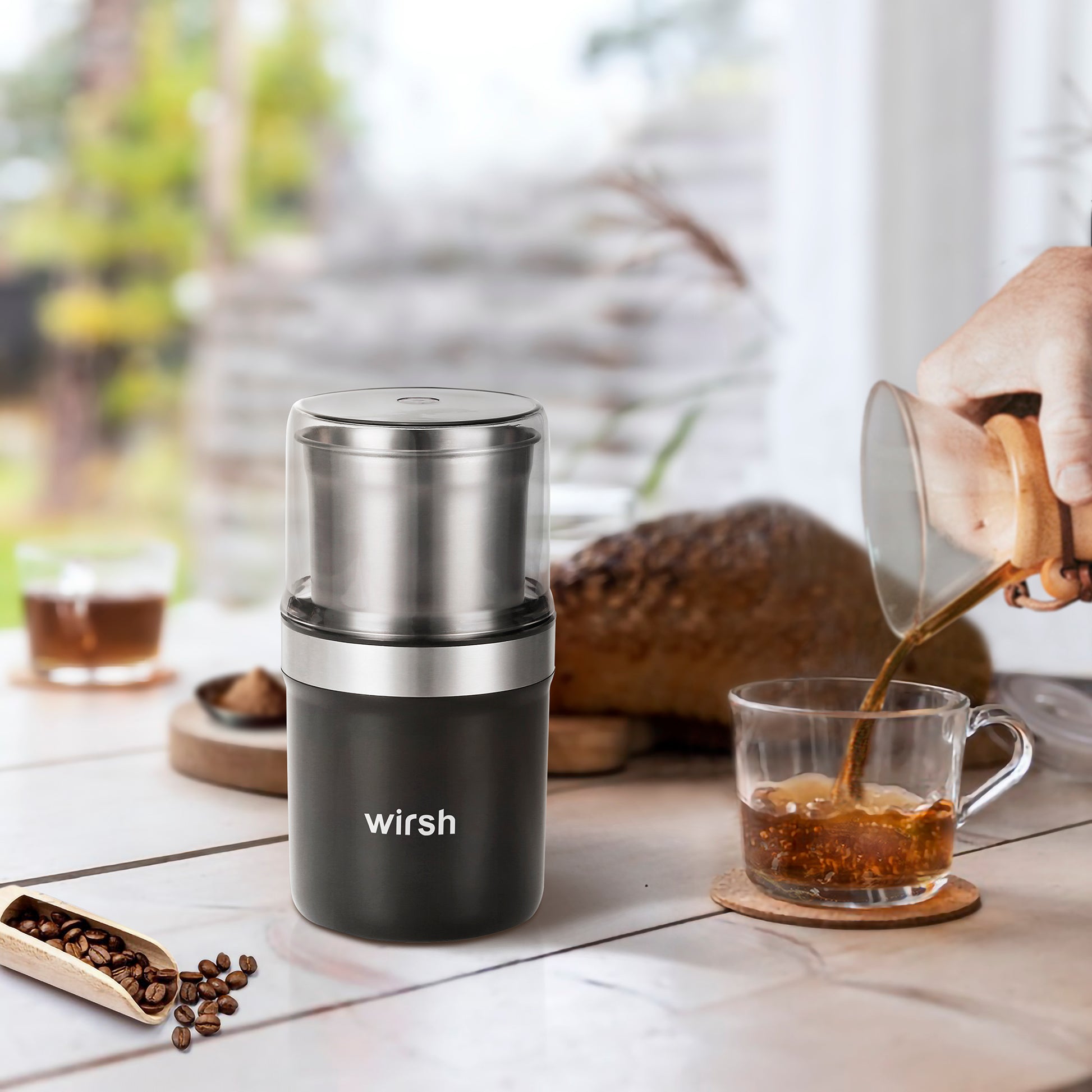 Wirsh Coffee Grinder-Electric Herb Spice Grinder with 5.3oz. Stainless Steel Removable Bowl and 200W Motor for Herbs,Spices,Coffee Beans,Nuts,Grains