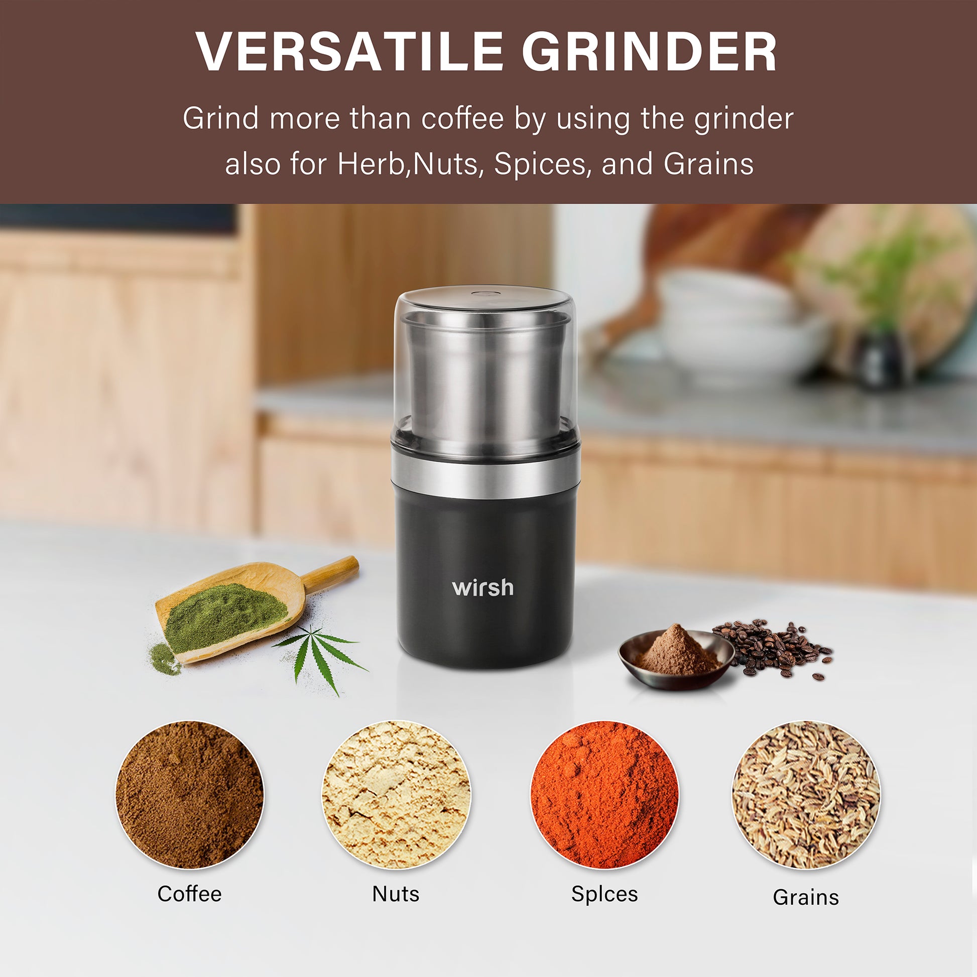 Stainless Steel Electric Grinder For Coffee Bean Nut Seed Herb Grind Crusher  